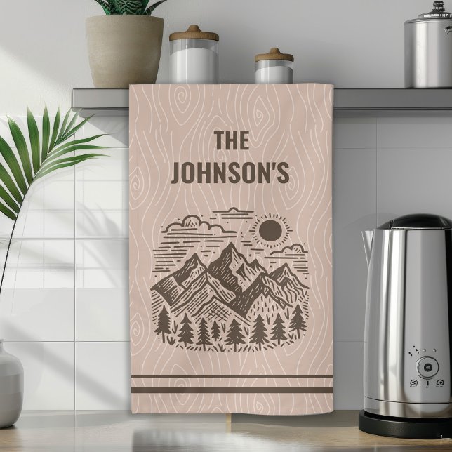 Rustic Modern Mountains Custom Tea Towel (Rustic Modern Mountains Custom Name Kitchen or bathroom Towel)