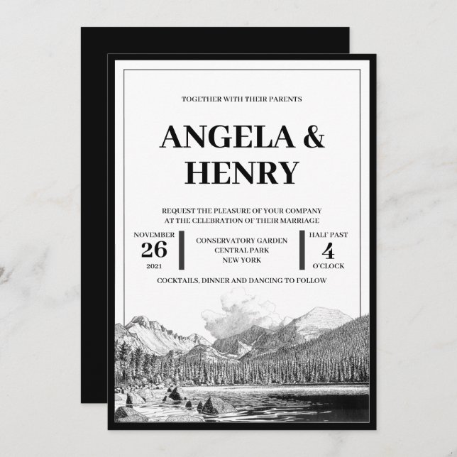 Rustic Modern Mountains Scenery Wedding Invitation (Front/Back)