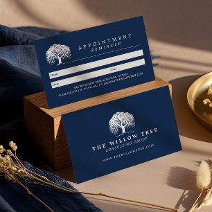 Rustic Modern Navy Blue & White Willow Tree Logo Appointment Card