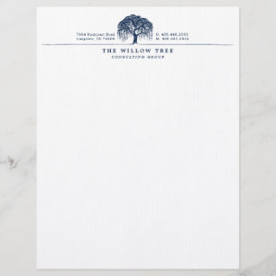 Rustic Modern Navy Blue Willow Tree Logo Custom Letterhead