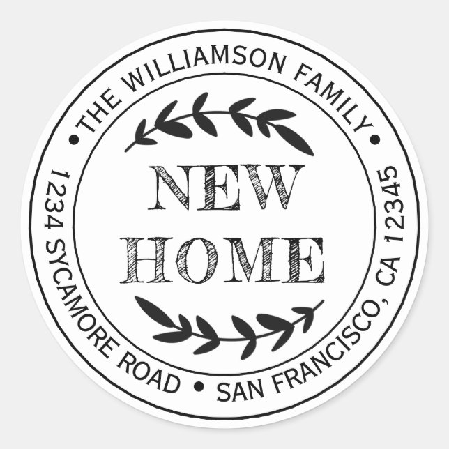 Rustic Modern New Home Return Address Classic Round Sticker (Front)
