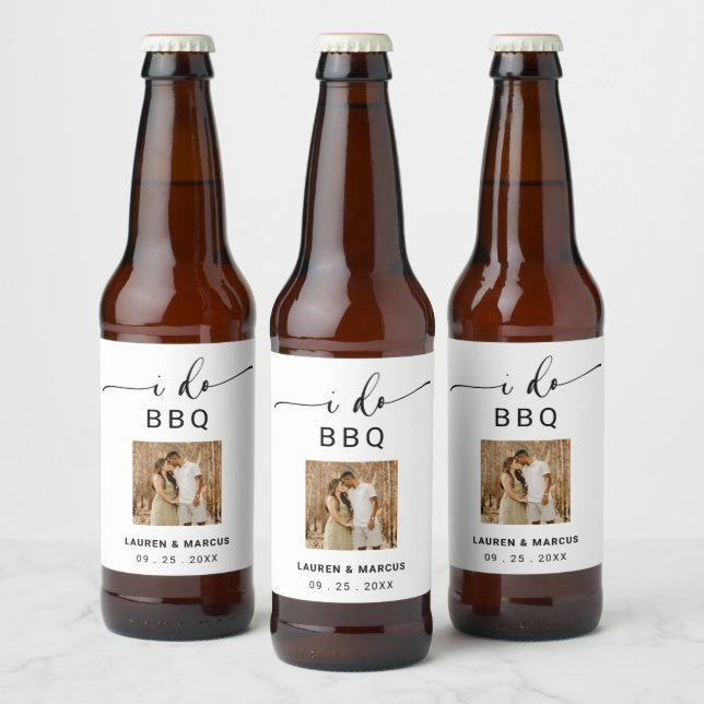 Rustic Modern Photo I Do BBQ  Beer Bottle Label (Bottles)