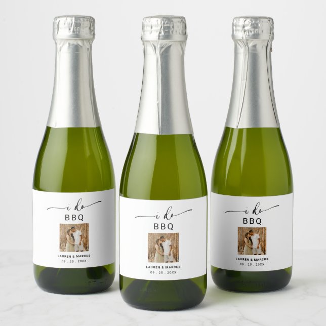 Rustic Modern Photo I Do BBQ  Sparkling Wine Label (Bottles)