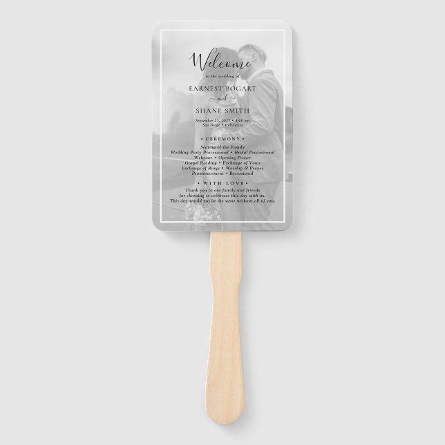 Rustic Modern Photo Overlay Wedding Program Hand Fan (Front)