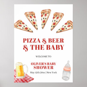 Rustic Modern Pizza Beers Baby Shower Welcome Poster