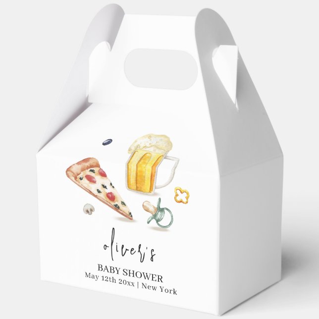 Rustic Modern Pizza Beers Pacifier Baby Shower  Favour Box (Front)