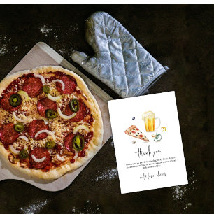 Rustic Modern Pizza Beers Pacifier Baby Shower Thank You Card