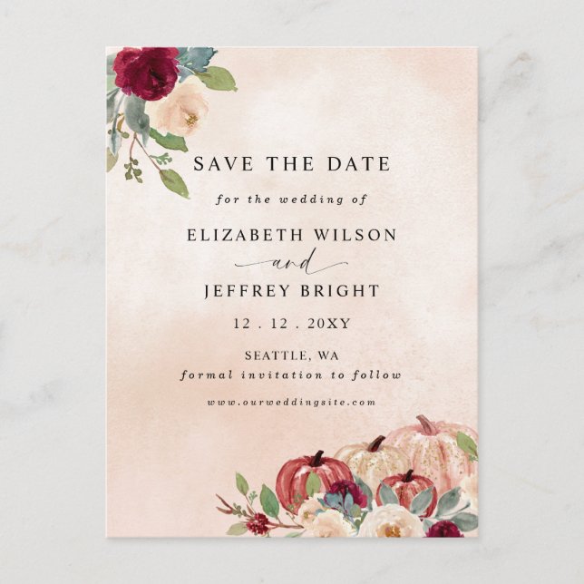 Rustic Modern Pumpkins Country Fall Save the Date Postcard (Front)
