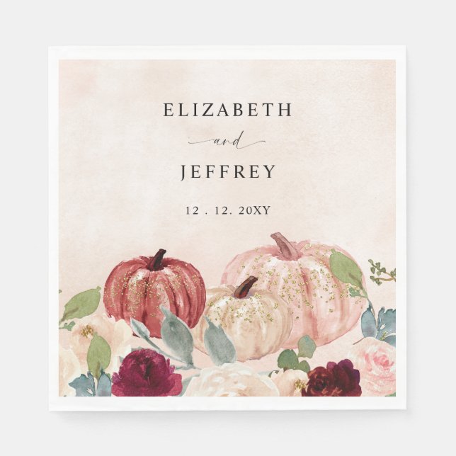 Rustic Modern Pumpkins Country Fall Wedding Napkin (Front)