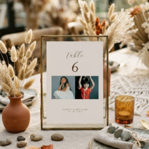 Rustic Modern Script Childhood Photos as Table Number