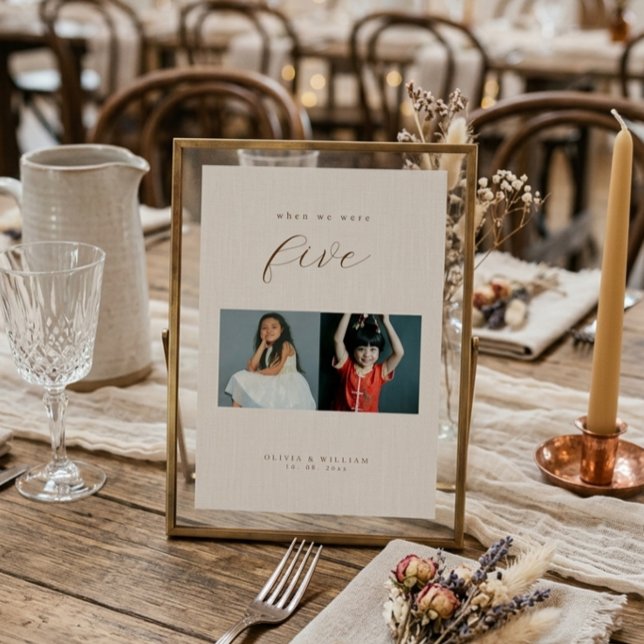 Rustic Modern Script Childhood Photos as  Table Number (Creator Uploaded)