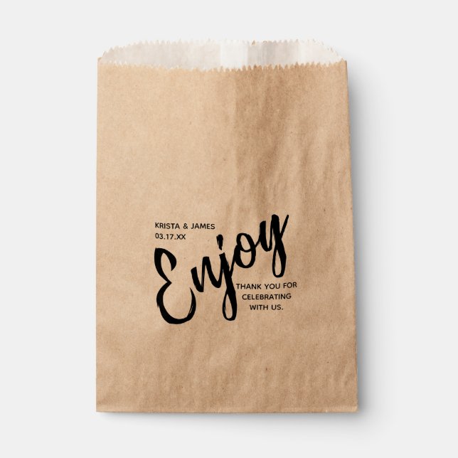 Rustic Modern Script Enjoy Thank You Wedding Favour Bags (Front)