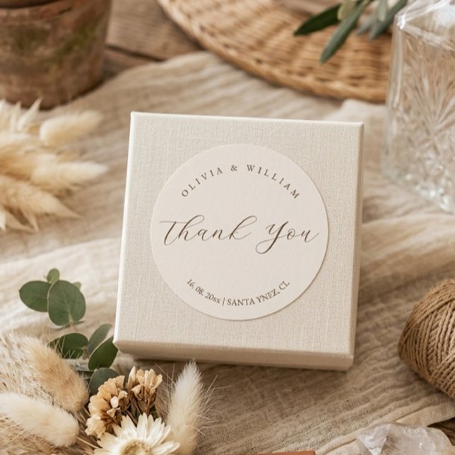 Rustic Modern Script Personalised Wedding Favour Classic Round Sticker (Creator Uploaded)