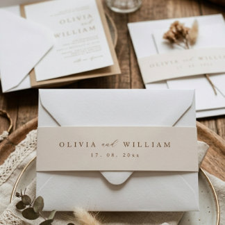 Rustic Modern Script Personalised Wedding Invitation Belly Band