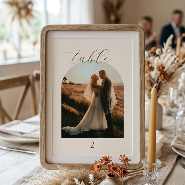 Rustic Modern Script Photo Wedding Table Numbers (Creator Uploaded)