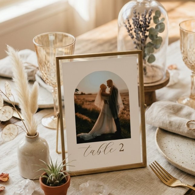 Rustic Modern Script Photo Wedding Table Numbers (Creator Uploaded)