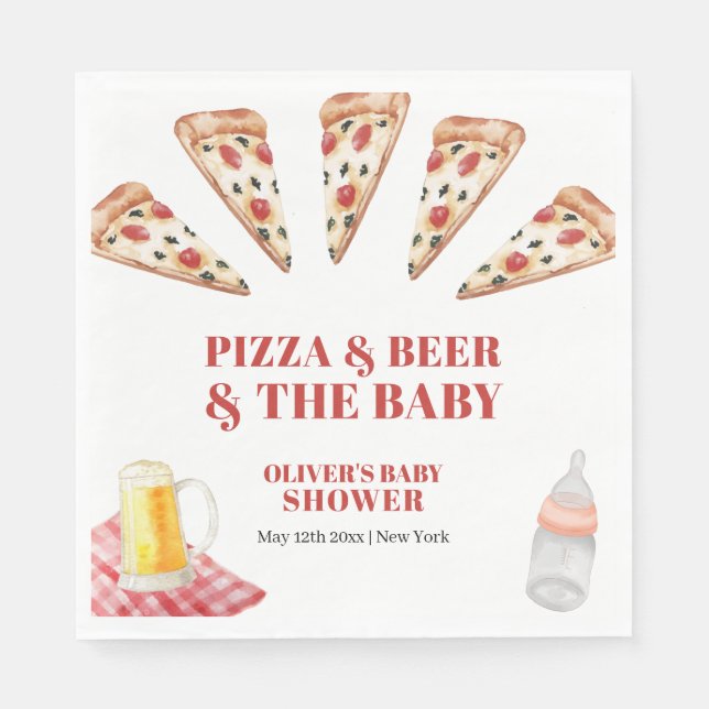 Rustic Modern Slice Pizza Beers Baby Shower Napkin (Front)
