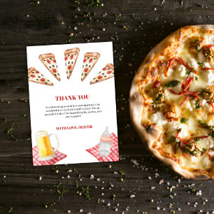 Rustic Modern Slice Pizza Beers Baby Shower Thank You Card