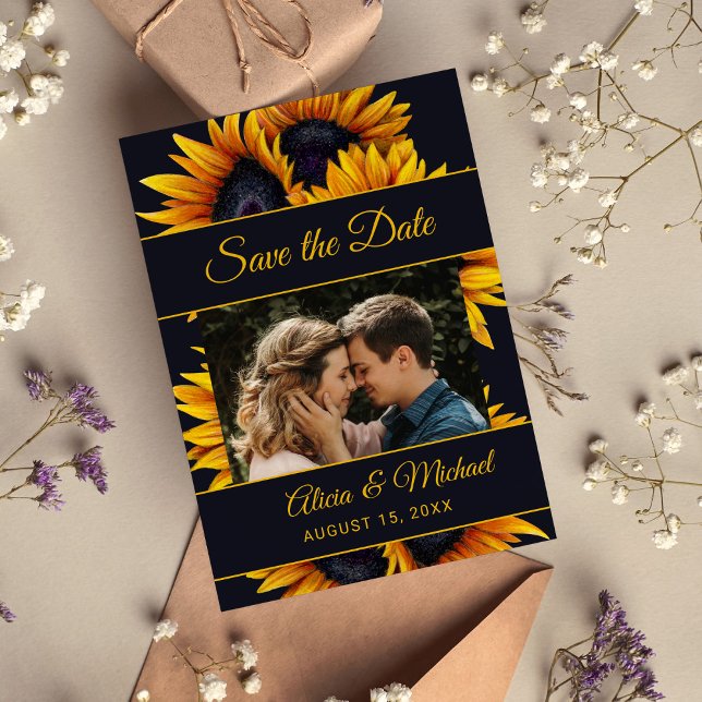 Rustic modern sunflowers elegant wedding photo save the date (Creator Uploaded)