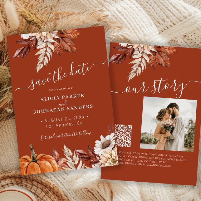 Rustic modern terracotta floral QR code wedding Save The Date (Creator Uploaded)