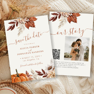 Rustic modern terracotta floral QR code wedding Save The Date
