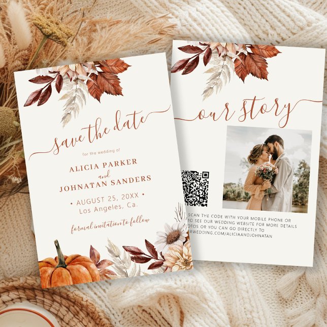 Rustic modern terracotta floral QR code wedding Save The Date (Creator Uploaded)