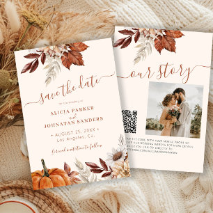 Rustic modern terracotta floral QR code wedding Save The Date