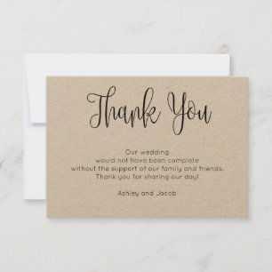Rustic modern thank you card. Simple wedding kraft
