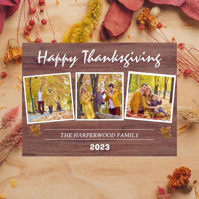 Rustic Modern thanksgiving family photo collage Holiday Card (Creator Uploaded)