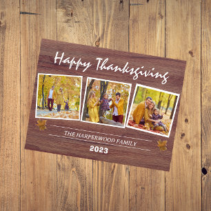 Rustic Modern thanksgiving family photo collage Holiday Postcard