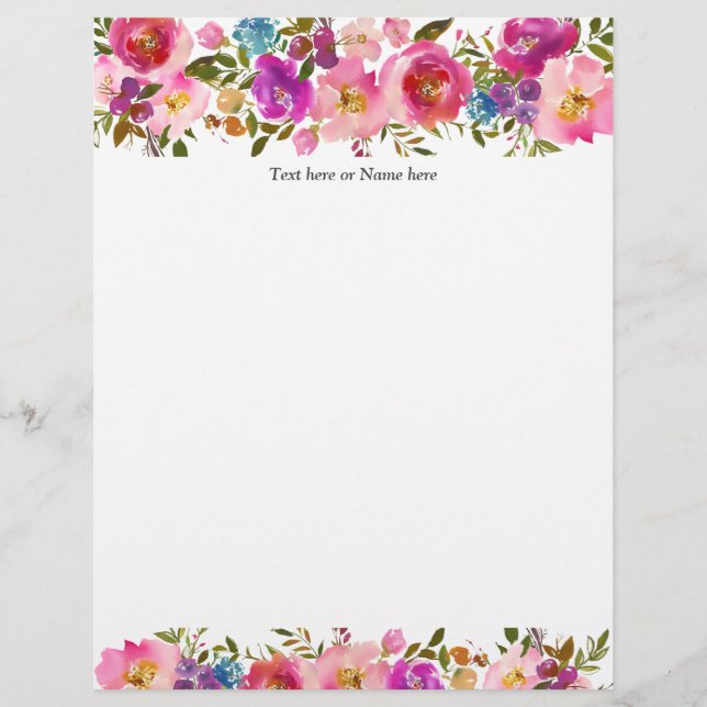 rustic, modern, trendy, floral, watercolor custom letterhead (Front)