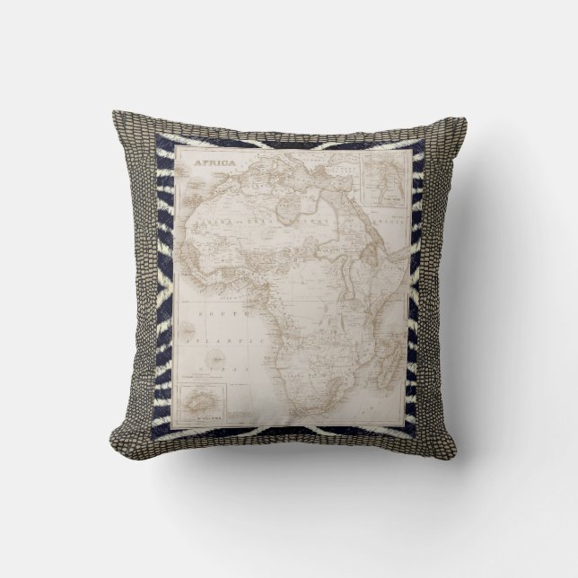 Rustic Modern Vintage African Africa Map Ephemera  Cushion (Front)