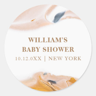 Rustic Modern Watercolor Abstract Baby Shower Classic Round Sticker