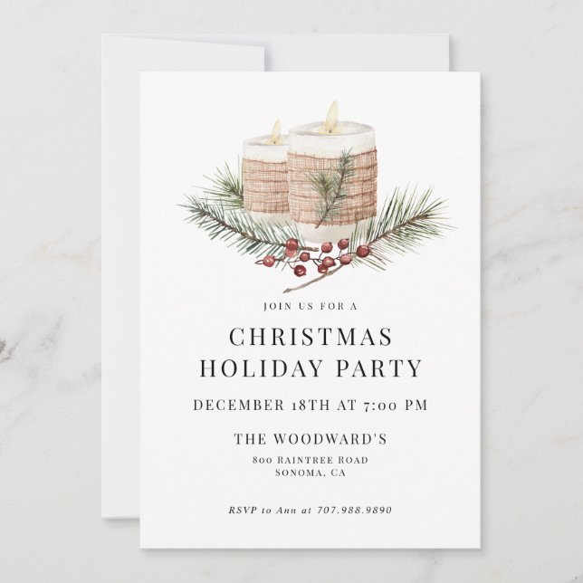 Rustic Modern Watercolor Christmas Holiday Party Invitation (Front)