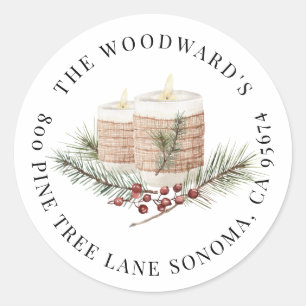 Rustic Modern Watercolor Christmas Return Address  Classic Round Sticker