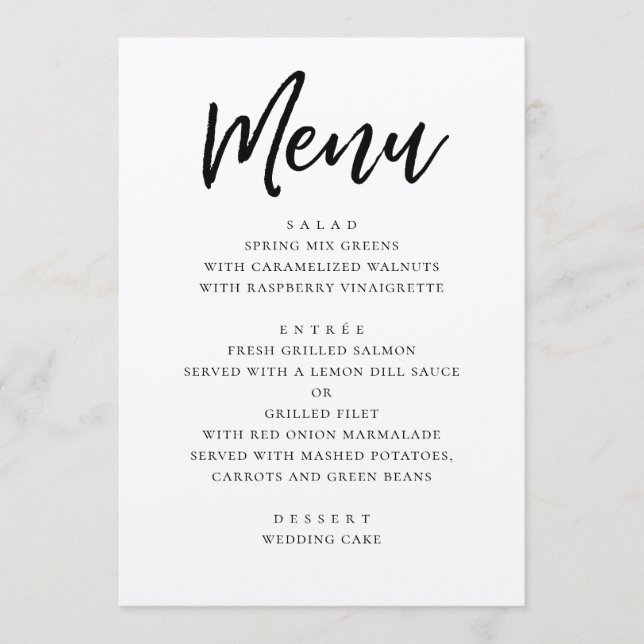 Rustic modern wedding. Country script calligraphy Menu (Front)
