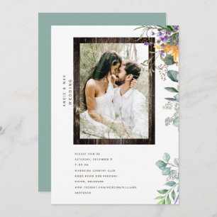 Rustic Modern Wood Frame Photo Foliage Invitation