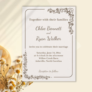 Rustic Monochrome Floral Wedding Invitation