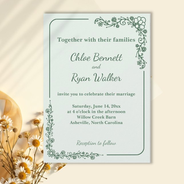 Rustic Monochrome Floral Wedding Invitation (Creator Uploaded)