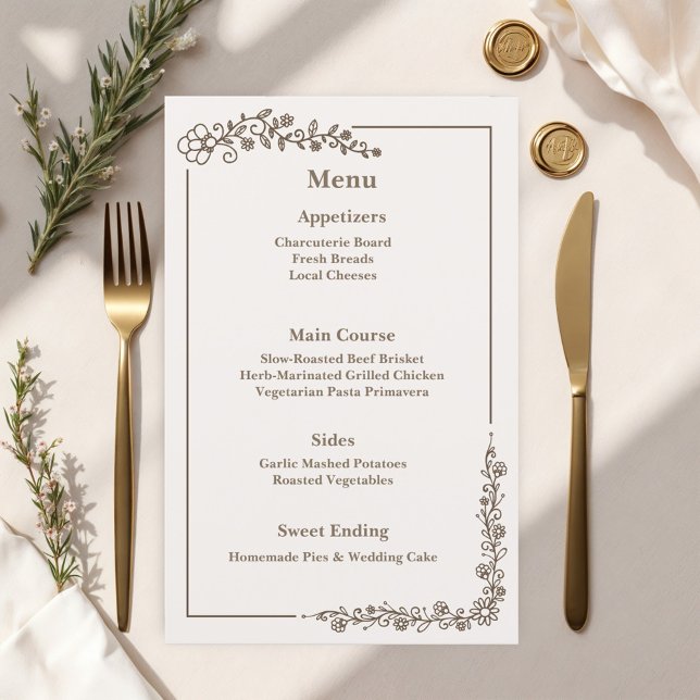 Rustic Monochrome Floral Wedding Menu (Creator Uploaded)