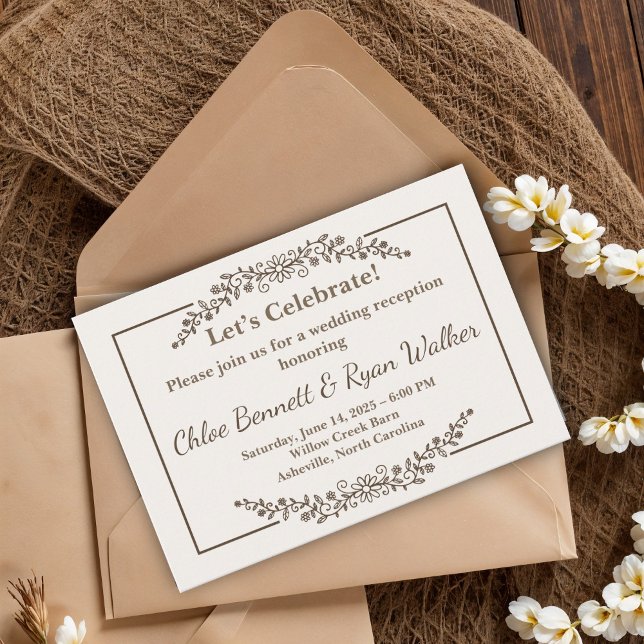Rustic Monochrome Floral Wedding Reception Enclosure Card (Creator Uploaded)