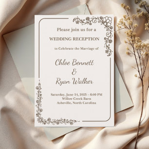 Rustic Monochrome Floral Wedding Reception Invitation