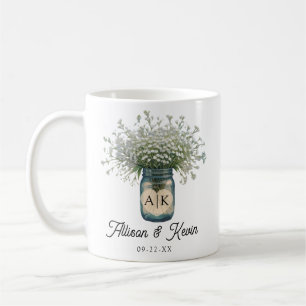 Rustic Monogram Baby’s Breath Mason Jar Wedding Coffee Mug