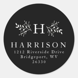 Rustic monogram black and white return address classic round sticker