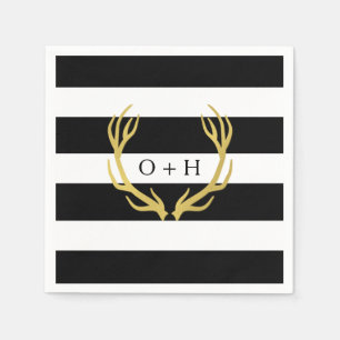 Rustic Monogram Black White Wedding Paper Napkin