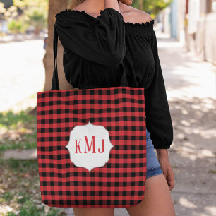 Rustic Monogram Buffalo Check Custom Tote Bag