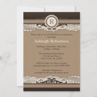 Rustic Monogram Burlap & Lace Bridal Shower Invitation