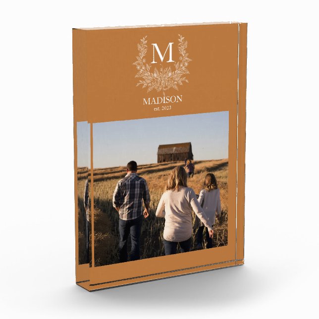 Rustic monogram 	Copper personalised initial  Photo Block (Left)