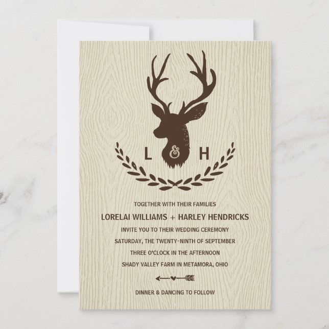 Rustic Monogram | Country Chic Stag Wedding Invitation (Front)