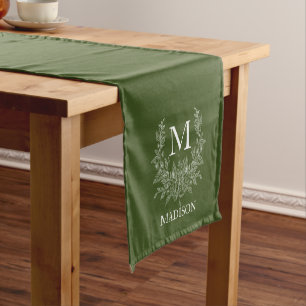 Rustic monogram Dark Green personalised initial Short Table Runner